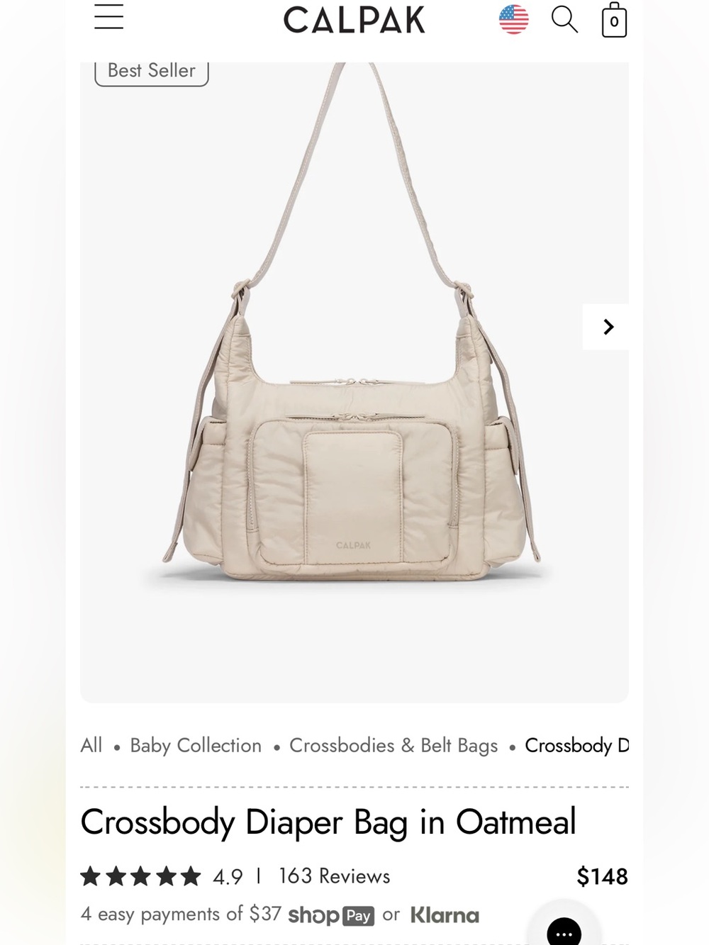 Calpak Crossbody diaper bag AND pacifier pouch in oatmeal